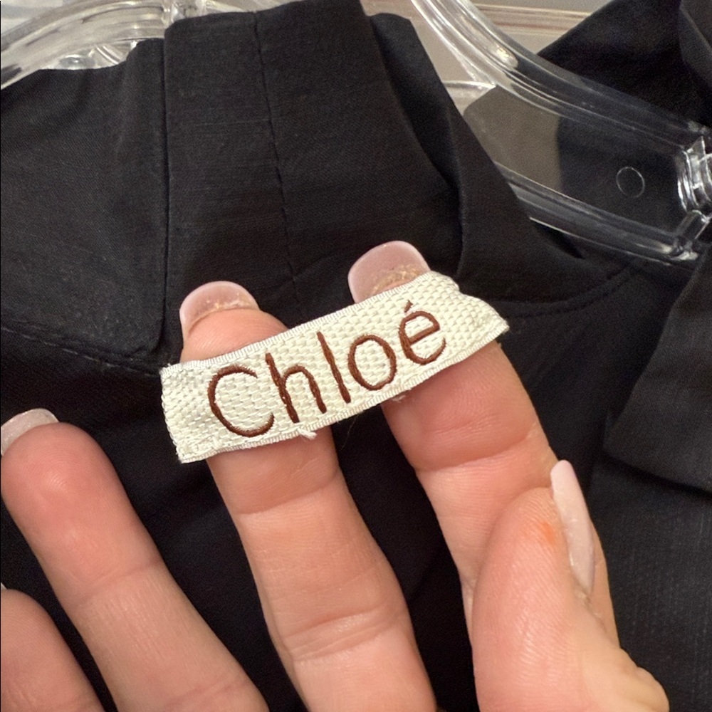 Vintage Chloe Black Silk Chiffon Layered Short Sleeve Dress Size Small - Picture 2 of 9